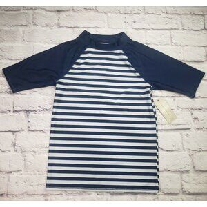 NEW Peyton & Parker Boys Size L 14/16 Navy & White Stripe Rash Guard Swim Shirt